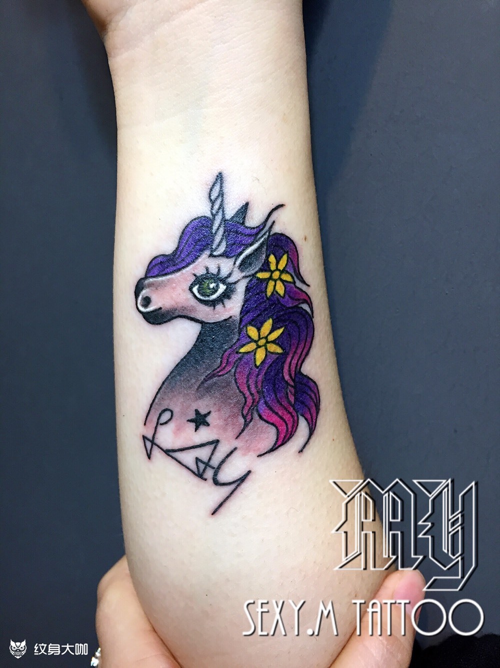 美式独角兽_纹身图案手稿图片_sexy.m的纹身作品集