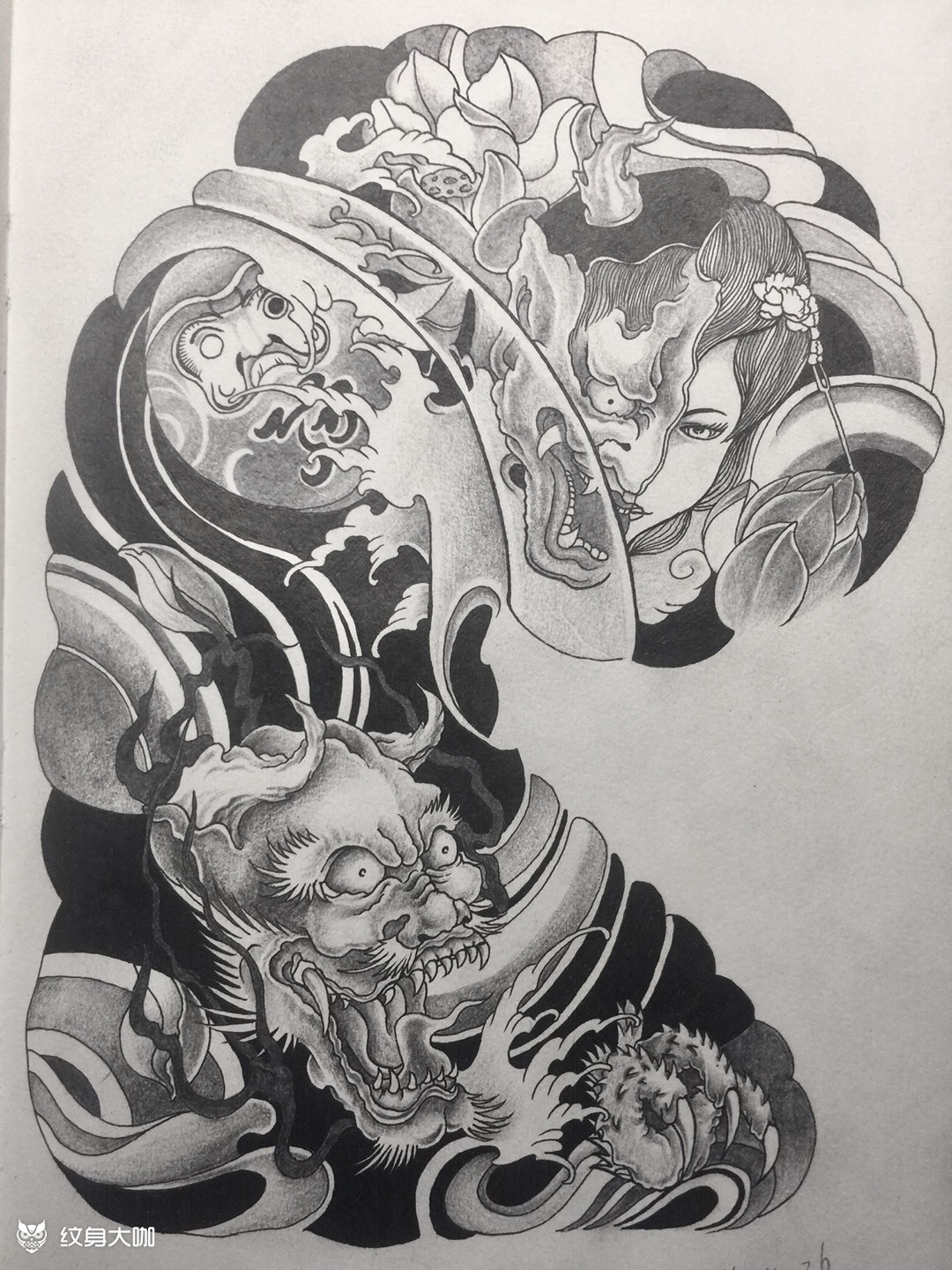 半甲_纹身图案手稿图片_冯琳的纹身作品集