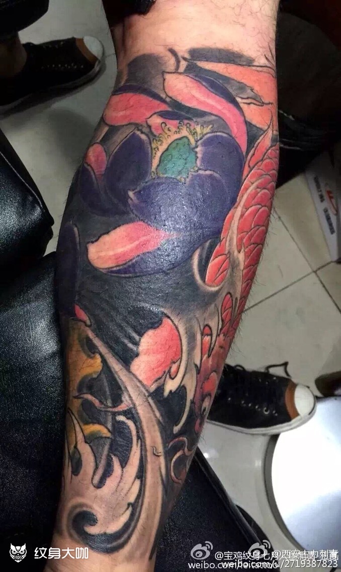 包小腿,般若,鱼_纹身图案手稿图片_古力客服的纹身作品集