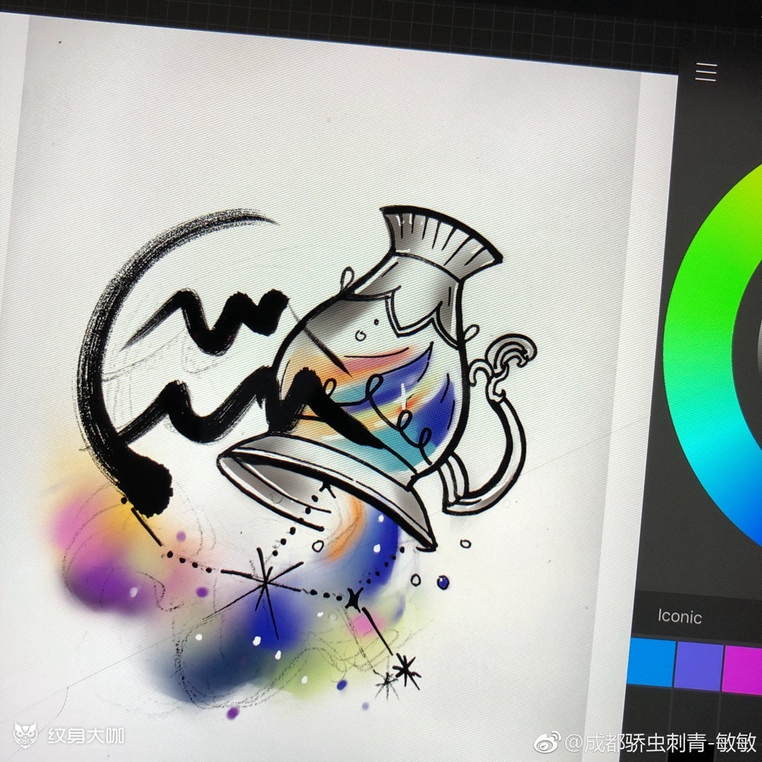 水瓶座_纹身图案手稿图片_高敏的纹身作品集