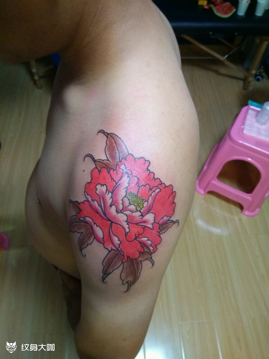 肩头牡丹花_纹身图案手稿图片_刺青～云安的纹身作品集