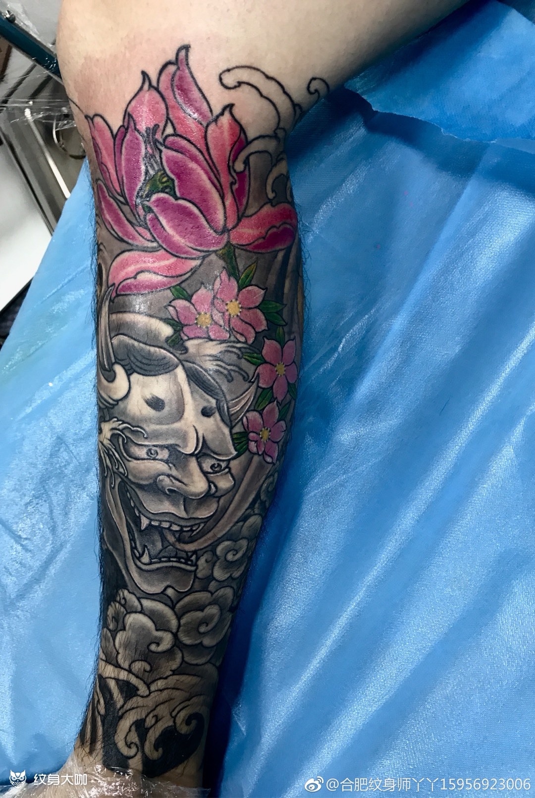 小腿般若 荷花修改_纹身图案手稿图片_丫丫的纹身作品集