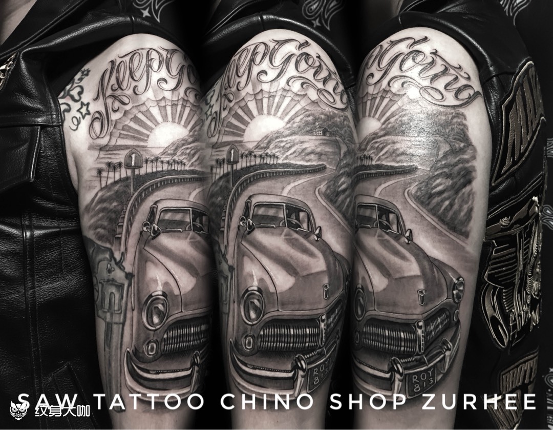 1号公路 水星老车 花体字_纹身图案手稿图片_zurhee的纹身作品集