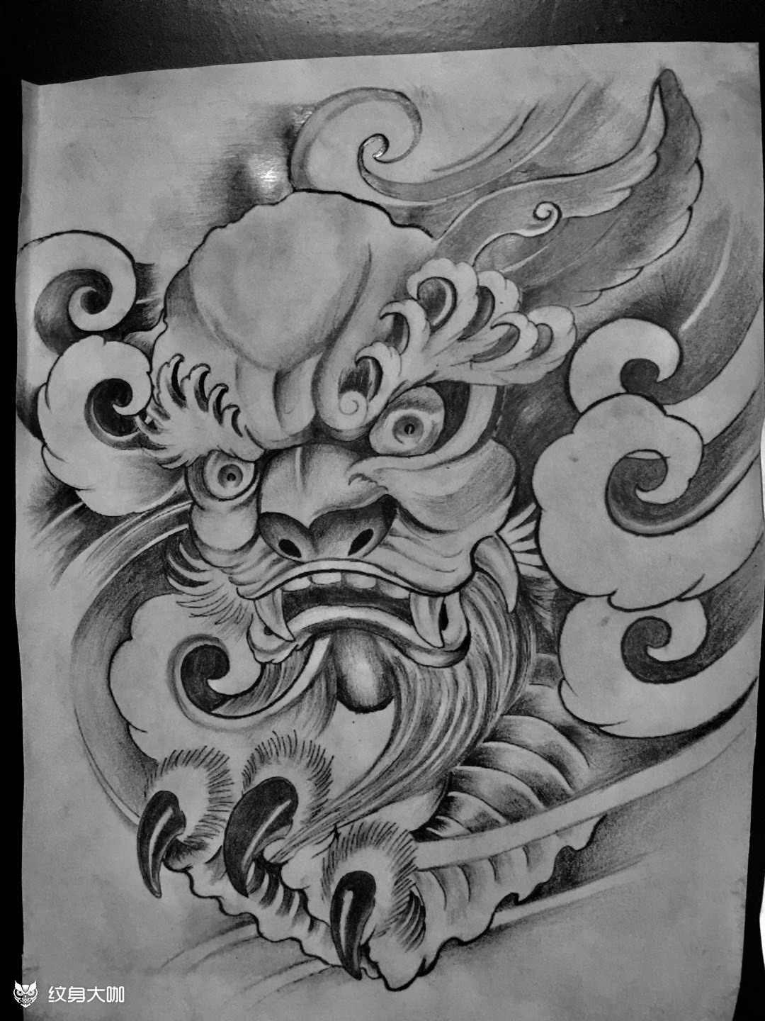 唐狮_纹身图案手稿图片_去野的纹身作品集