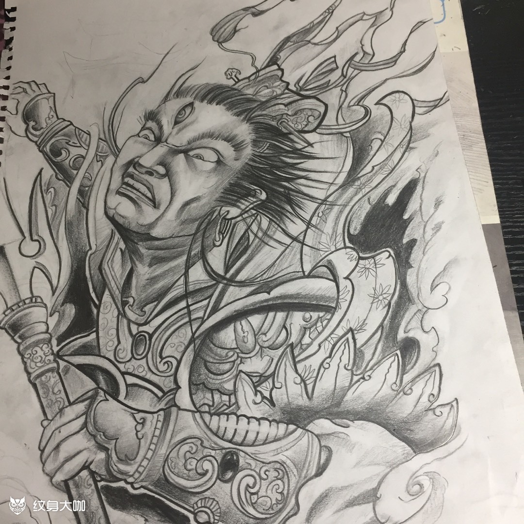 二郎神_纹身图案手稿图片_陈佳诗的纹身作品集