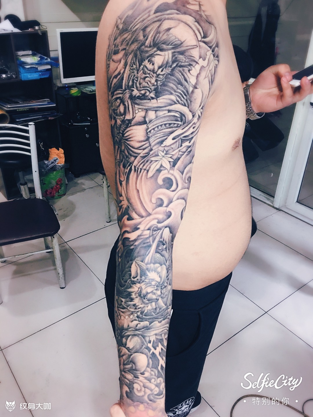 风神雷神花臂_纹身图案手稿图片_华子的纹身作品集