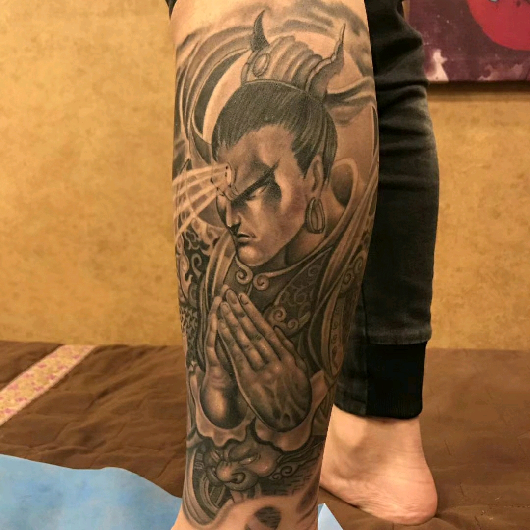 小腿二郎神_纹身图案手稿图片_李刚的纹身作品集
