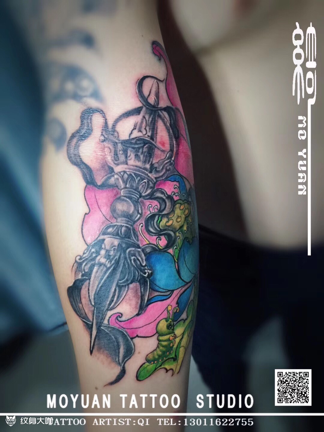 降魔杵,荷花_纹身图案手稿图片_纹绮的纹身作品集