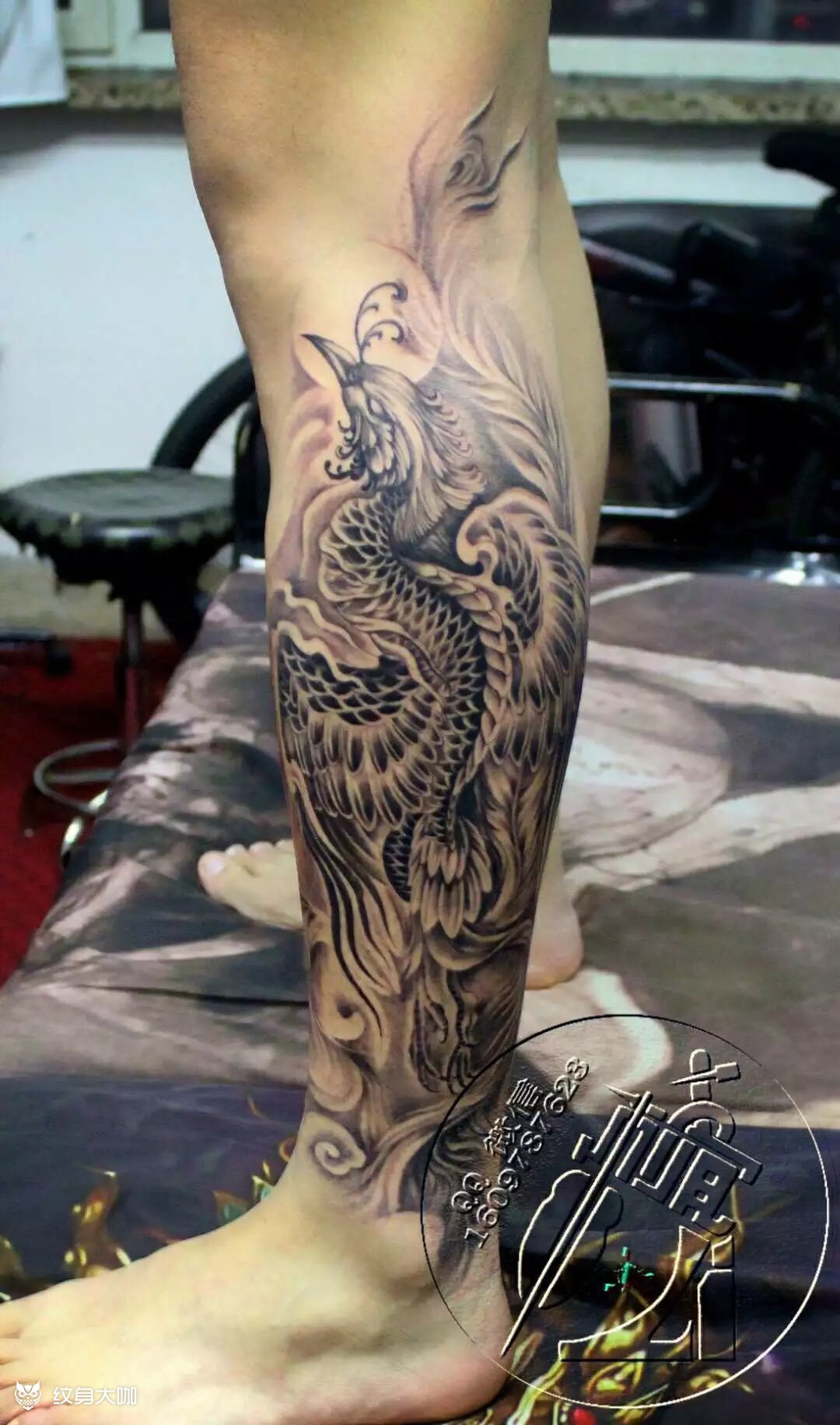 凤 小腿_纹身图案手稿图片_吉林市 刺青李的纹身作品集