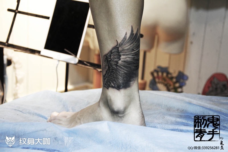 脚踝翅膀_纹身图案手稿图片_张斌的纹身作品集