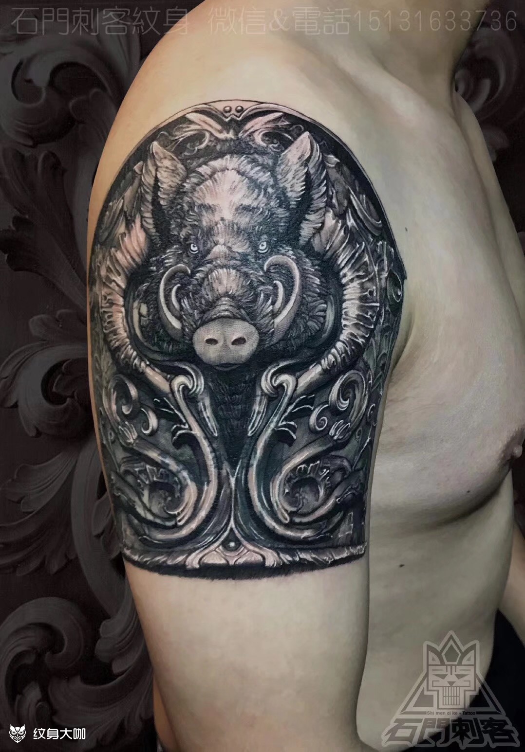 野猪护甲_纹身图案手稿图片_徐飞龙的纹身作品集