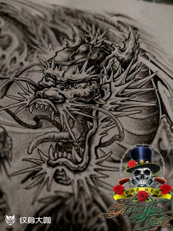 龙争虎斗_纹身图案手稿图片_郭建华的纹身作品集