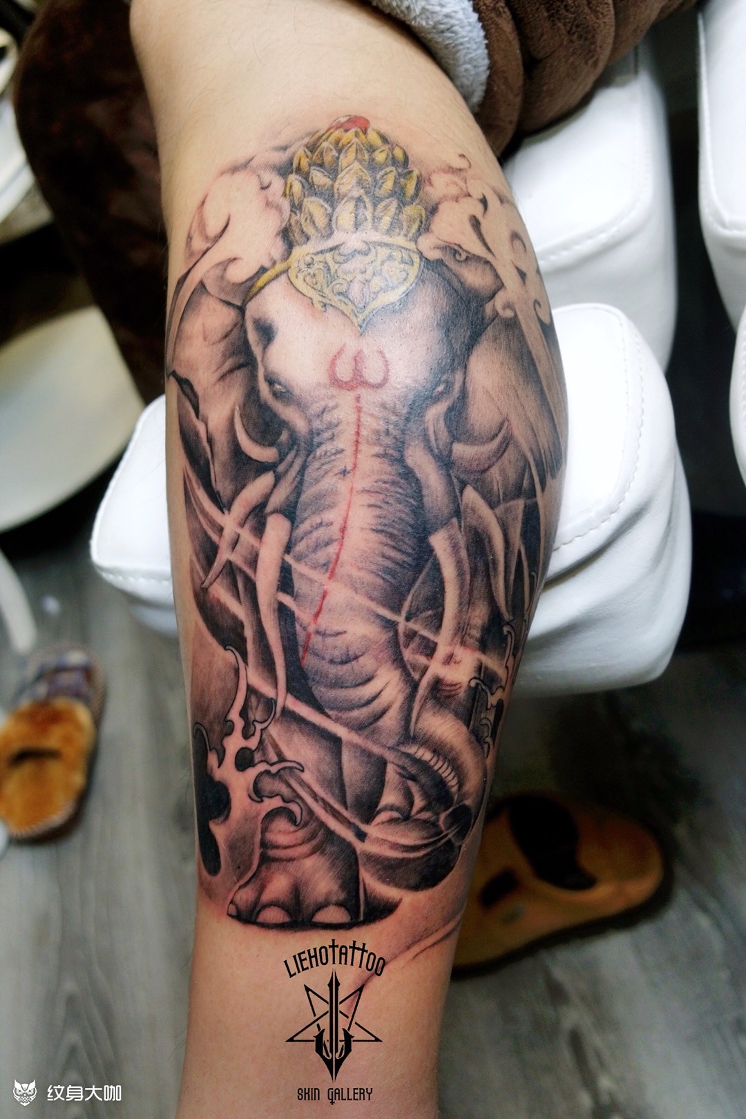 普贤菩萨坐骑六牙白象王_纹身图案手稿图片_华子的纹身作品集