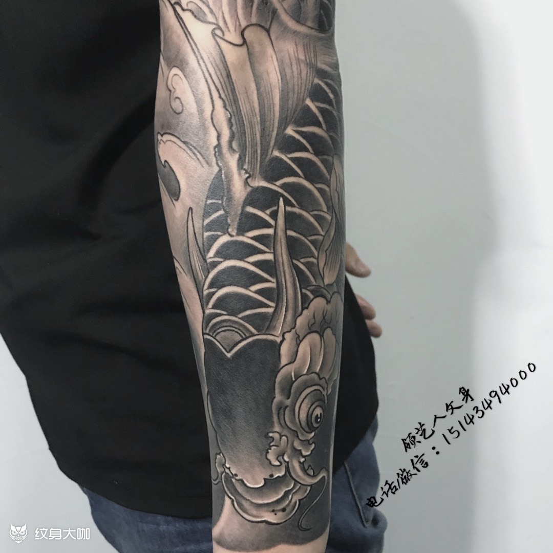 鳌鱼_纹身图案手稿图片_曹林博的纹身作品集