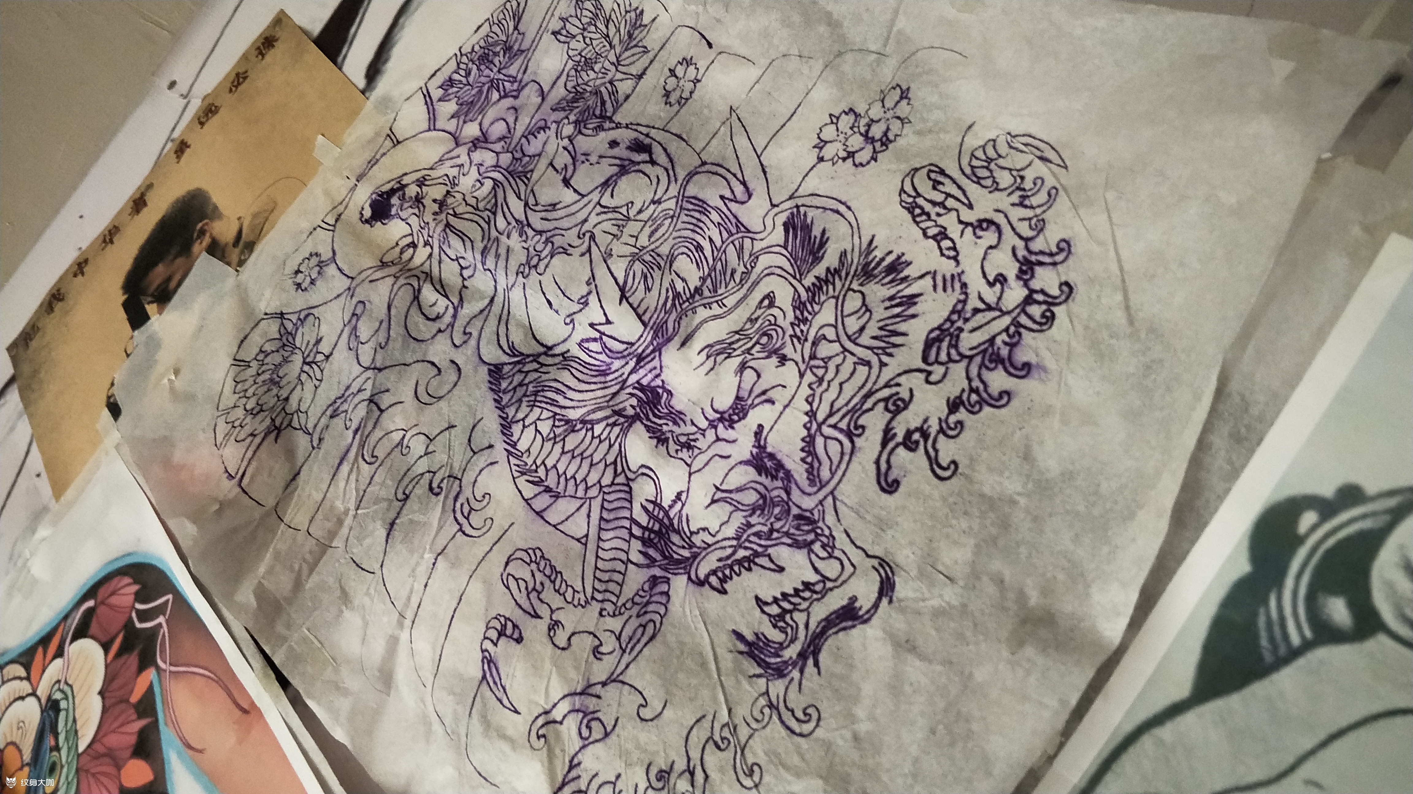 观音踏龙_纹身图案手稿图片_剑义堂的纹身作品集
