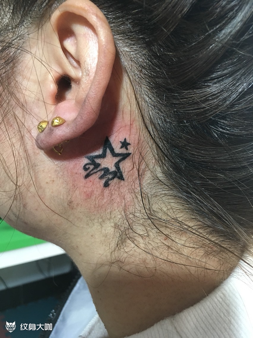 星星耳后_纹身图案手稿图片_老羊的纹身作品集