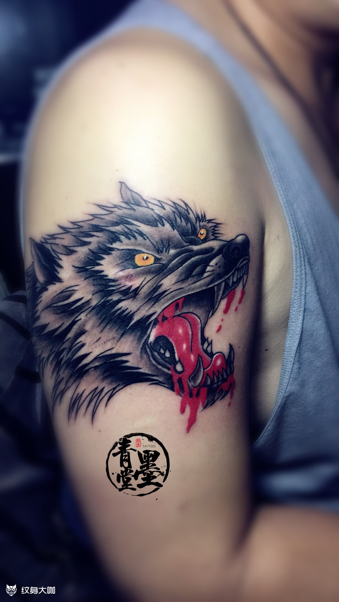 狼头遮盖_纹身图案手稿图片_田宇的纹身作品集