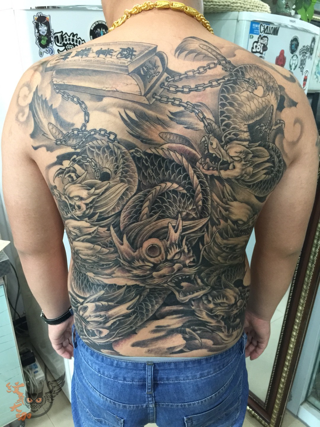 九龙拉棺_纹身图案手稿图片_董志雷的纹身作品集
