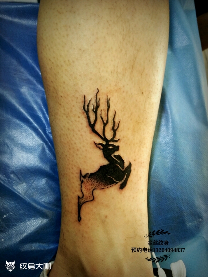 小腿内侧 鹿_纹身图案手稿图片_檬檬的纹身作品集