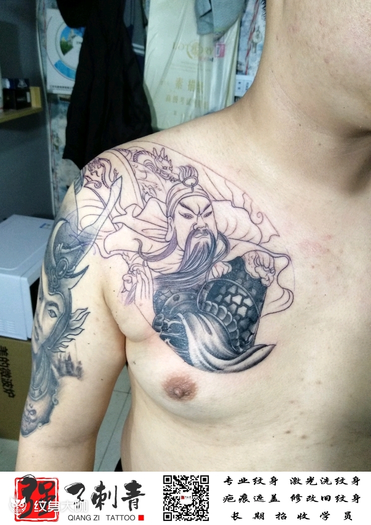 关公半胛_纹身图案手稿图片_强子的纹身作品集
