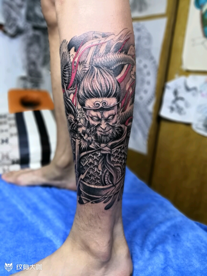 小腿齐天大圣_纹身图案手稿图片_范莉莎的纹身作品集