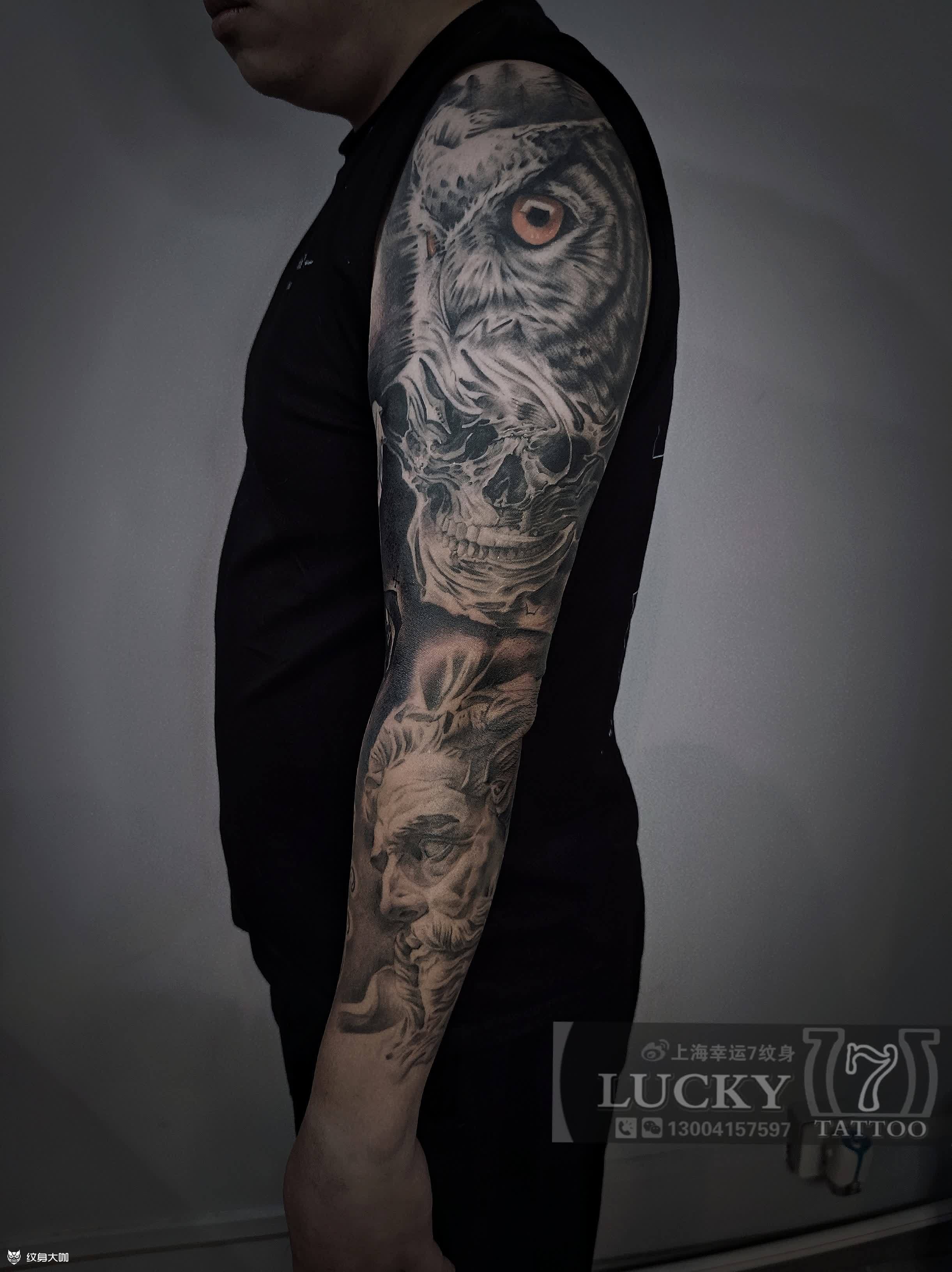 欧美花臂幸运7纹身