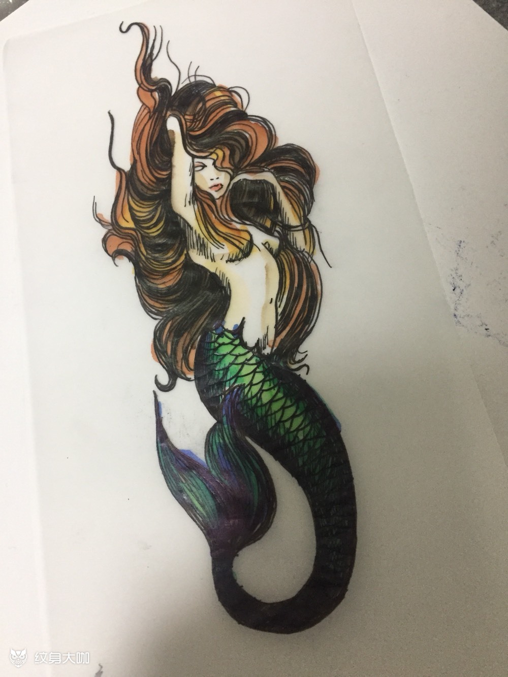 美人鱼纹身手稿图片