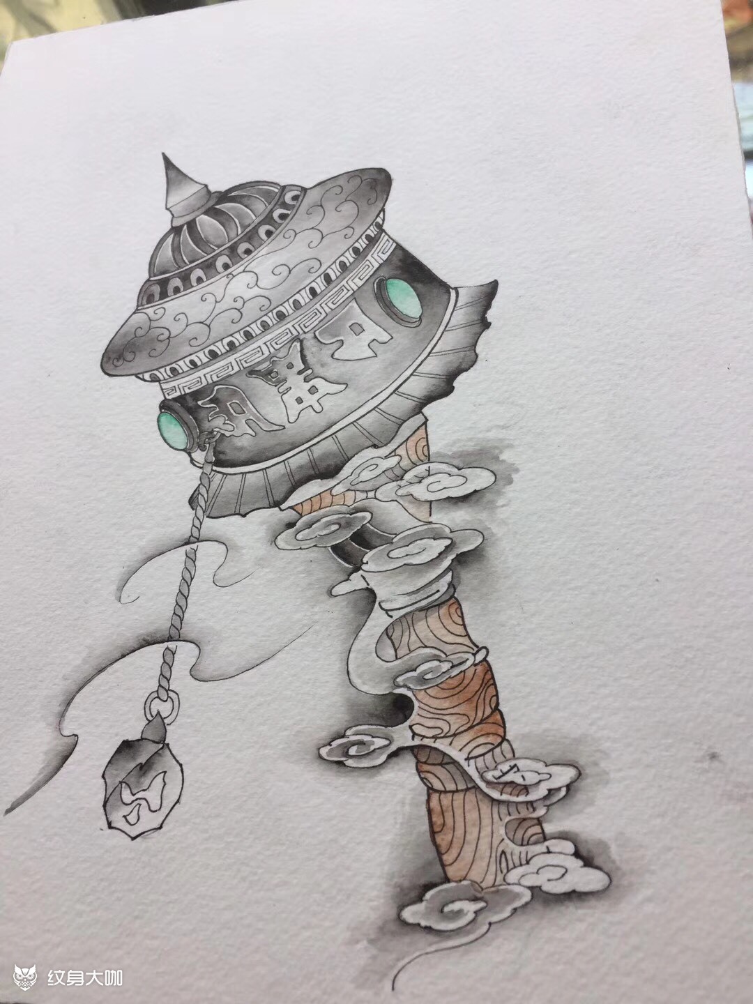转经筒_纹身图案手稿图片_夏冰的纹身作品集