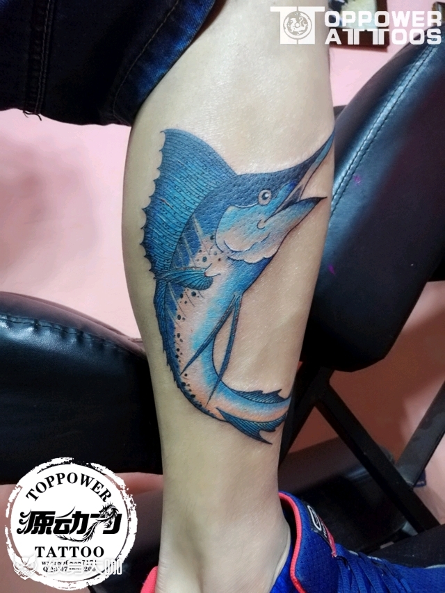 旗鱼包小腿_纹身图案手稿图片_张翔的纹身作品集