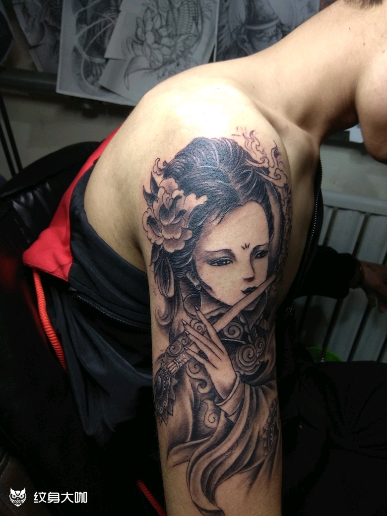 大臂艺妓_纹身图案手稿图片_仙人掌的纹身作品集