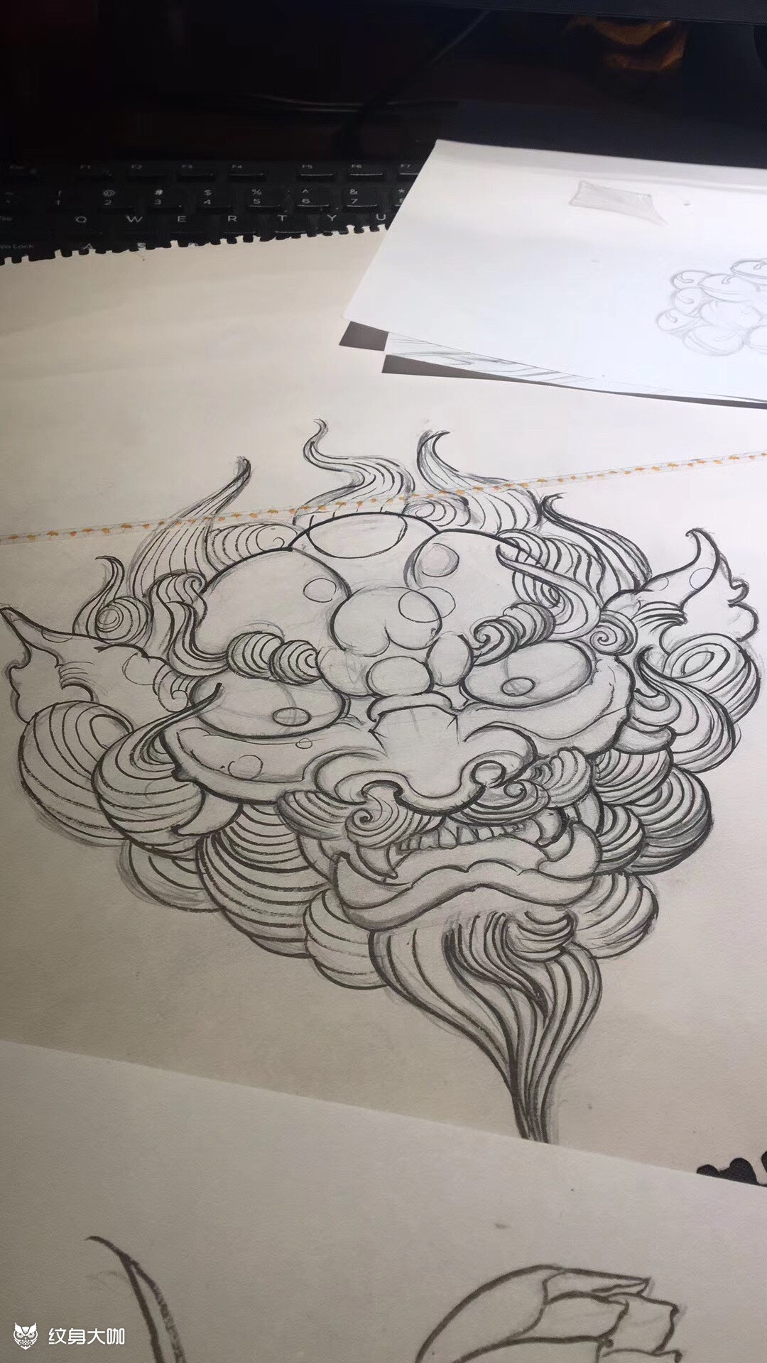 唐狮纹身 手绘图片