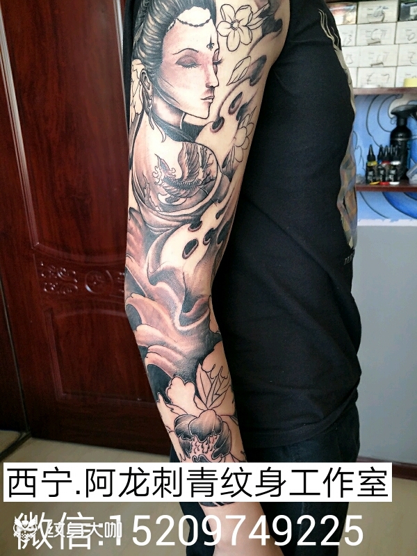花臂艺姬_纹身图案手稿图片_阿龙的纹身作品集