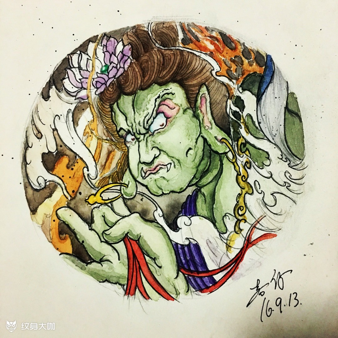 不动明王_纹身图案手稿图片_喜仔的纹身作品集