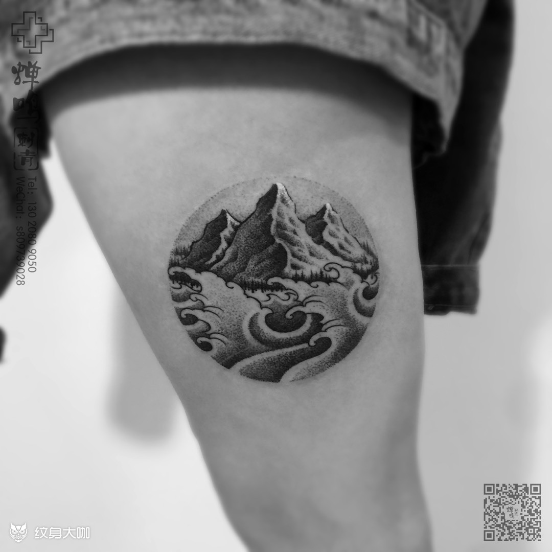 山与海_纹身图案手稿图片_知了的纹身作品集