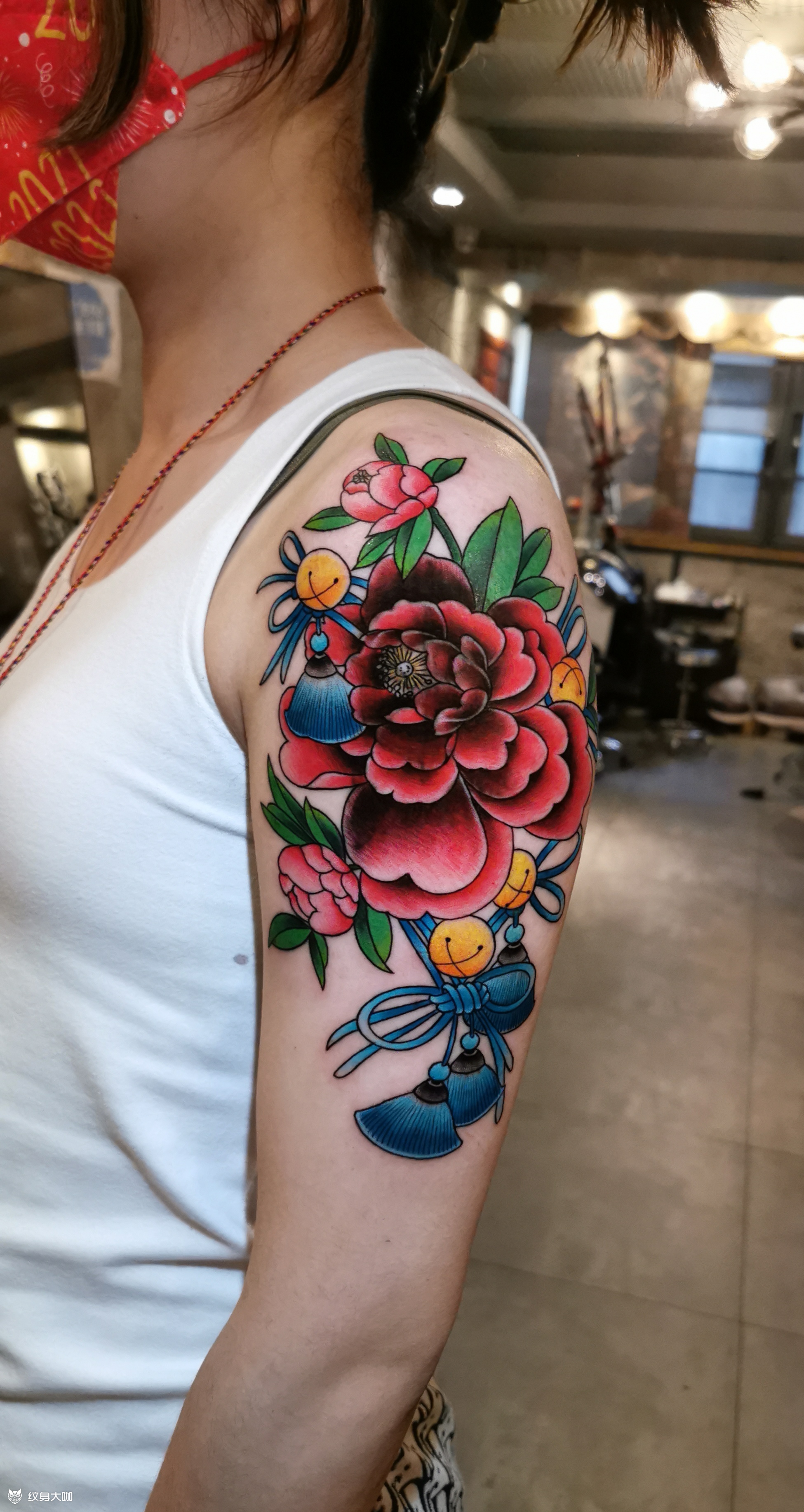手臂牡丹花遮盖旧纹身_纹身图案手稿图片_兵哥的纹身作品集
