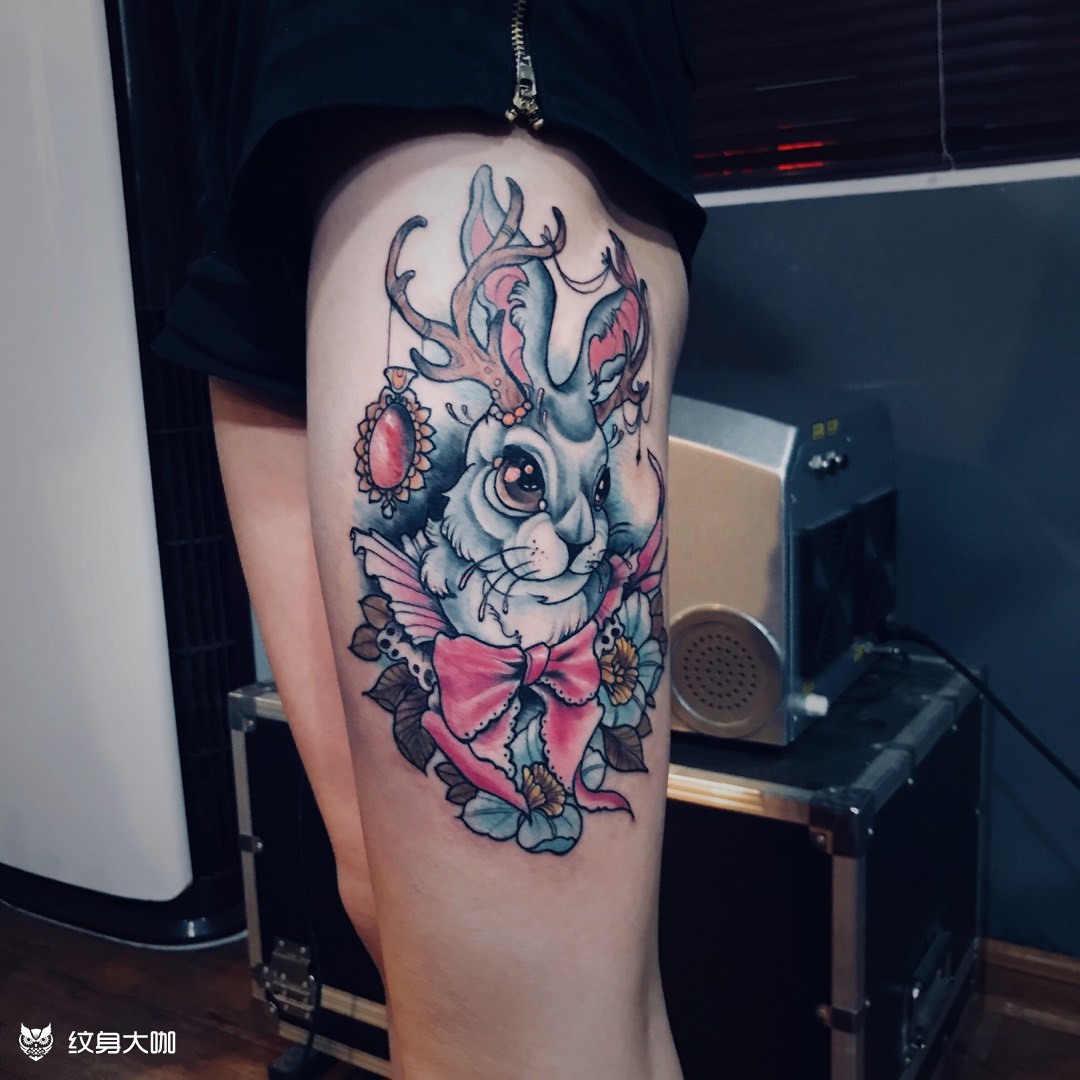 鹿角兔_纹身图案手稿图片_刘奇彬的纹身作品集