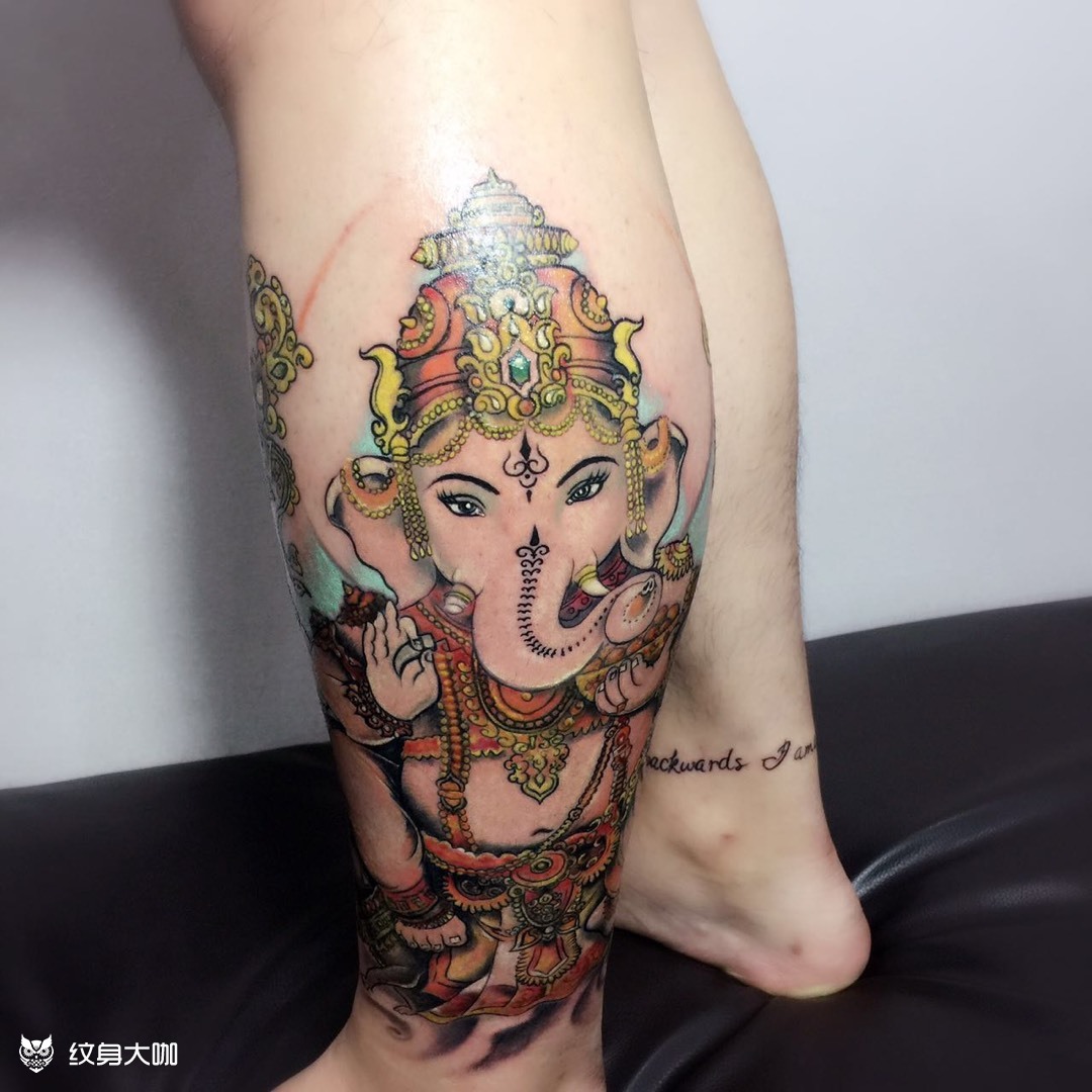 象神包小腿_纹身图案手稿图片_阿青的纹身作品集