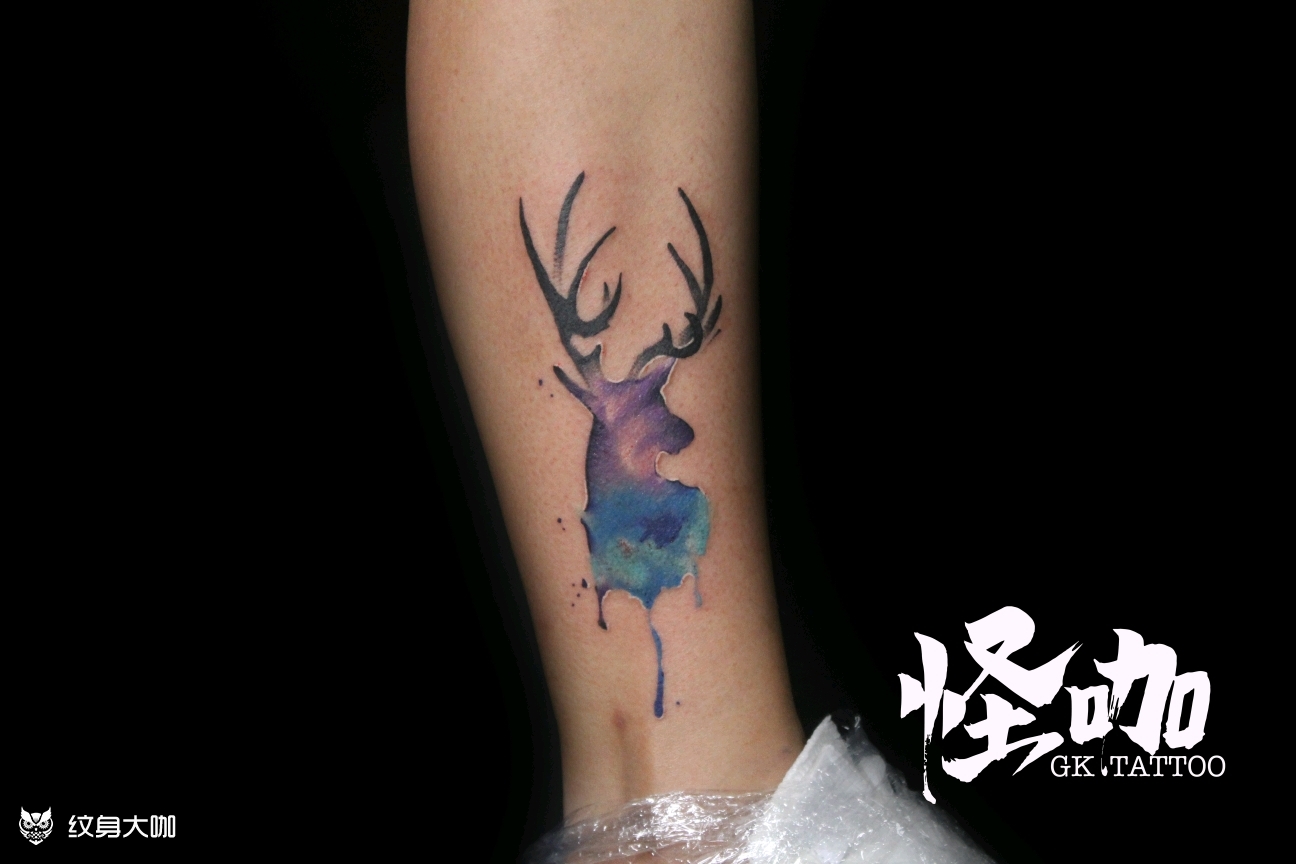 水彩鹿_纹身图案手稿图片_蛙蛙的纹身作品集