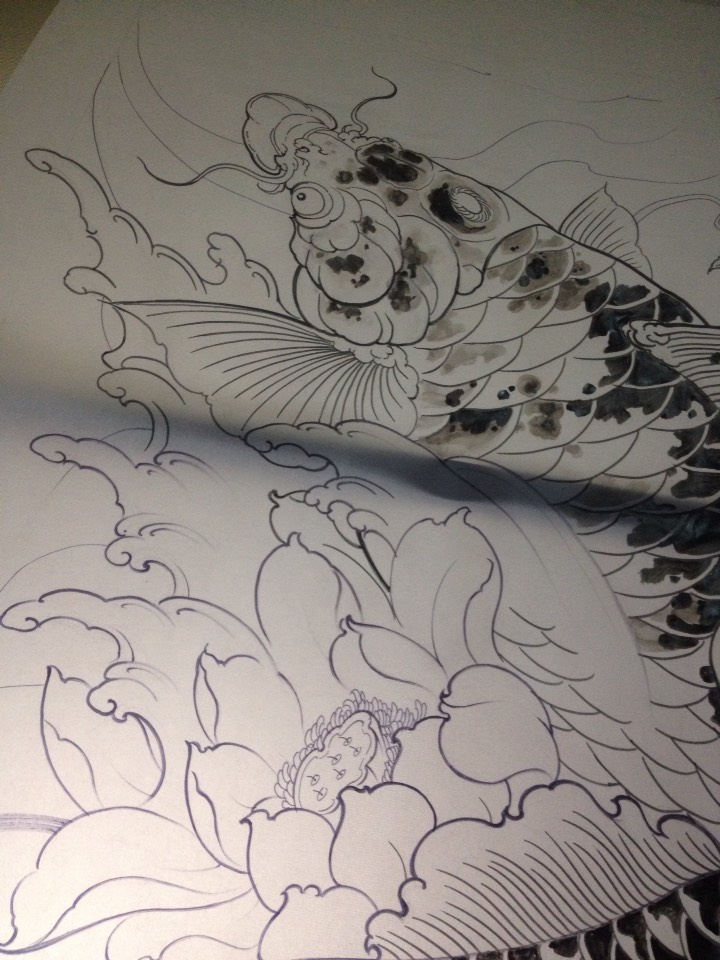 通背鲤鱼_纹身图案手稿图片_龙哥的纹身作品集