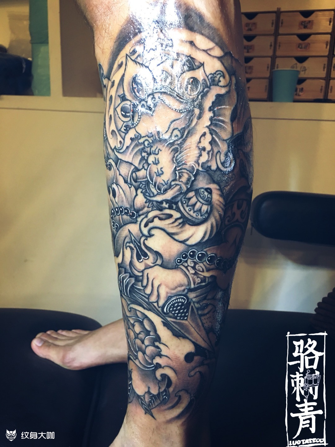 小腿象神_纹身图案手稿图片_luotattoo的纹身作品集