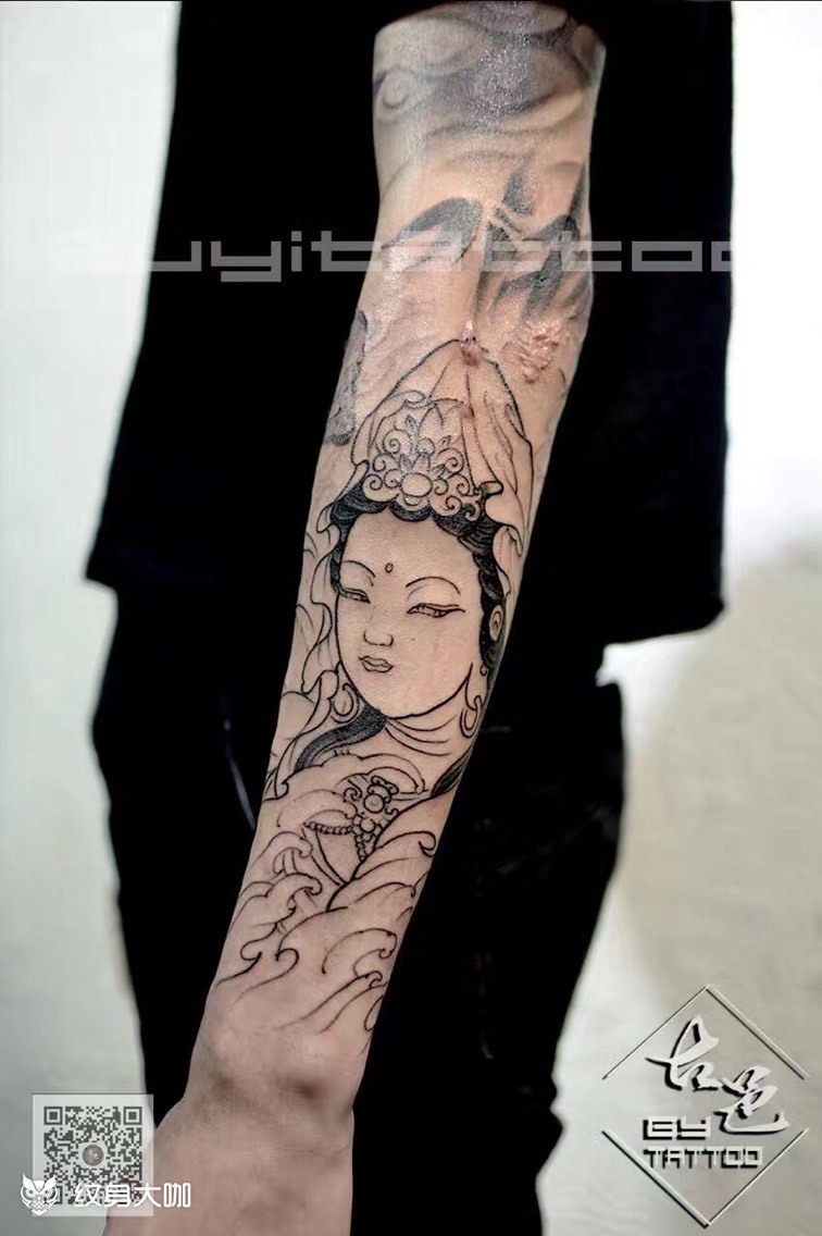 观音,包小臂_纹身图案手稿图片_古邑,小聪的纹身作品集