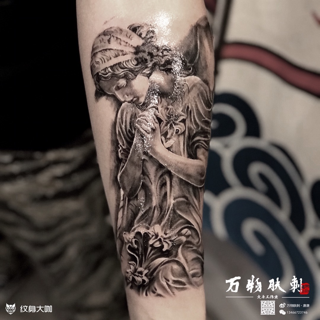祈祷的天使 花臂未完_纹身图案手稿图片_唐唐tt·two的纹身作品集
