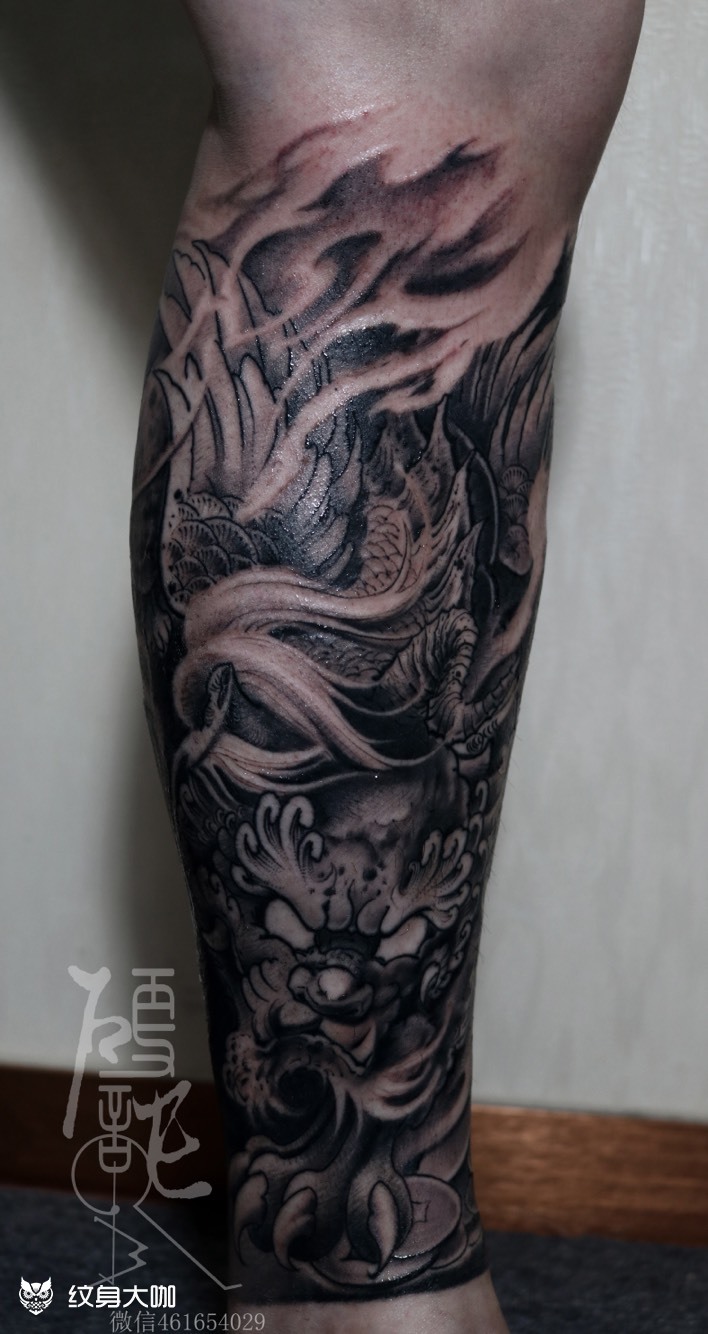 貔貅包小腿,_纹身图案手稿图片_卢建明的纹身作品集