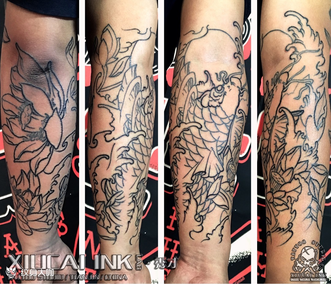 荷花锦鲤纹身图片小臂图片