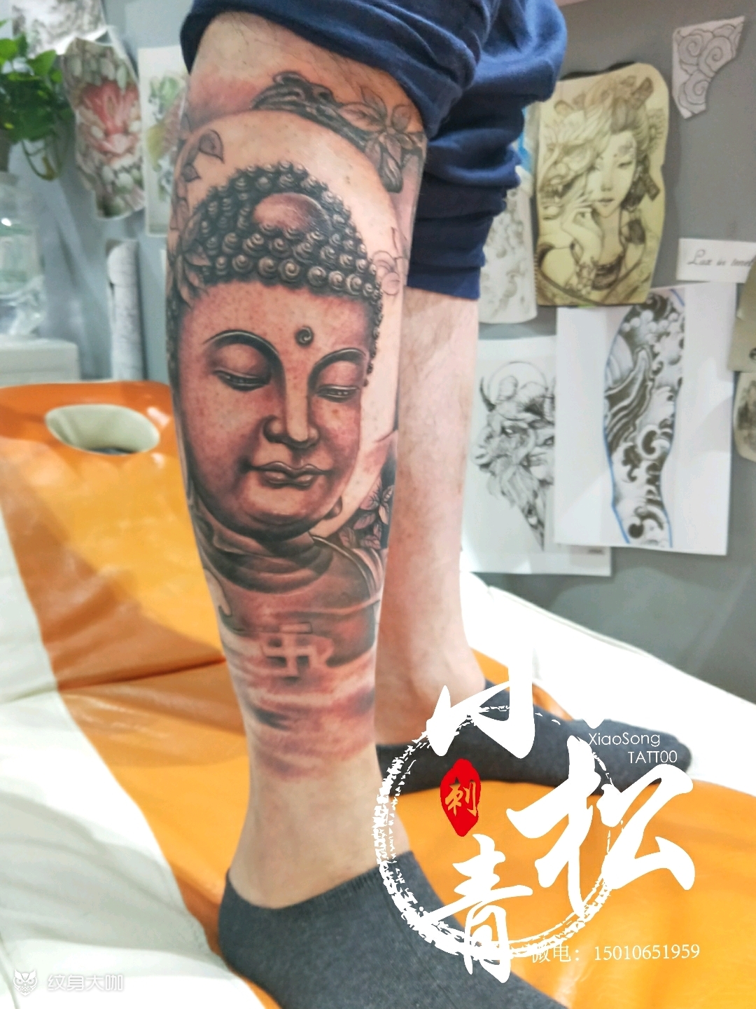 小腿外侧佛完成!_纹身图案手稿图片_小松的纹身作品集