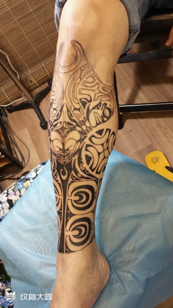 玛雅图腾包小腿_纹身图案手稿图片_阿锋的纹身作品集