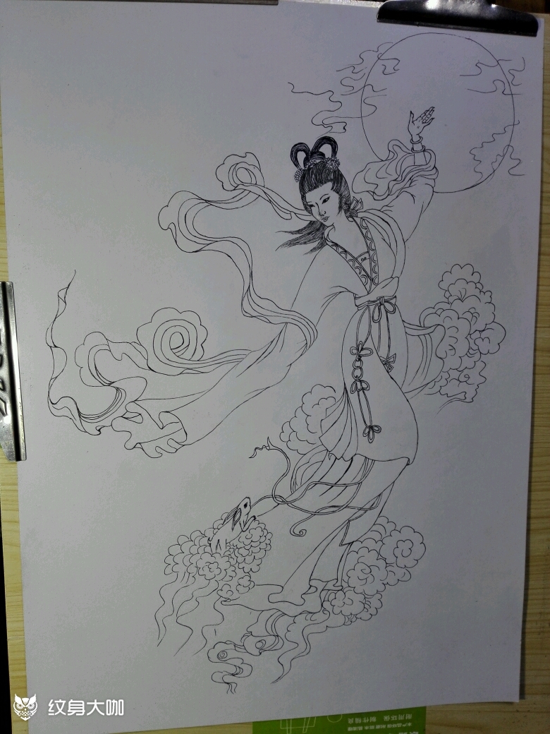 嫦娥奔月手稿图,谁要?4开纸!_纹身图案手稿图片_凌云刺客的纹身作品集