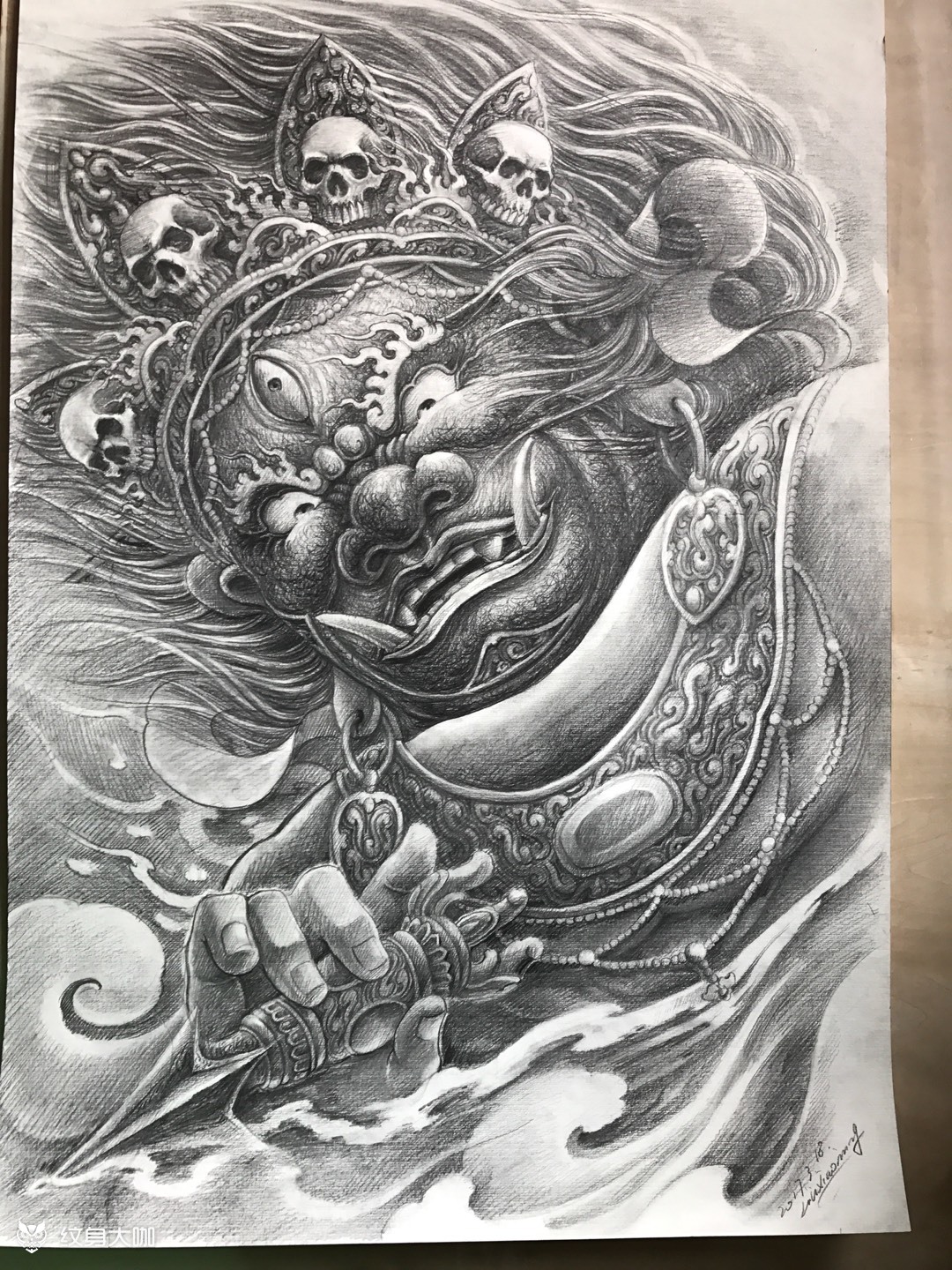 烈火风大黑天_纹身图案手稿图片_小明的纹身作品集