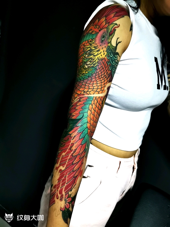 凤凰花臂_纹身图案手稿图片_黄旭的纹身作品集