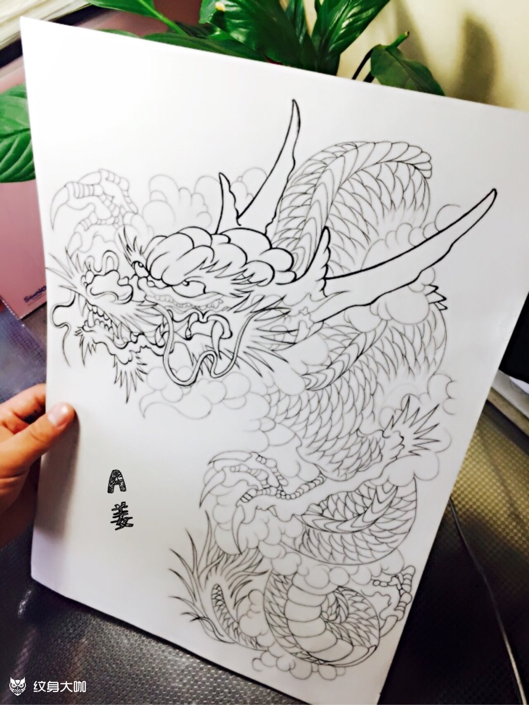 半甲龙 线稿_纹身图案手稿图片_姜冠羽的纹身作品集